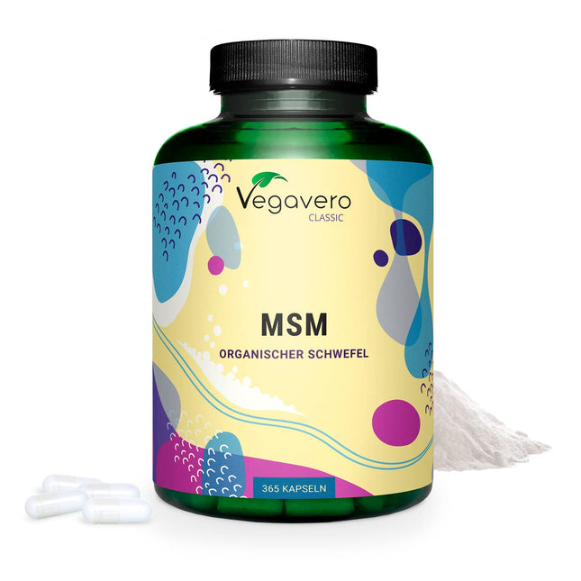 MSM Capsules Vegavero® | 365 Capsules | 2000 mg Pure Methylsulfonylmethane | High Dosage | Vegan &amp; No Additives