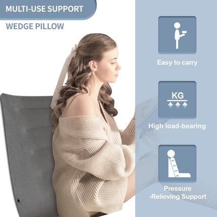 Nevife Inflatable Wedge Pillow for Reflux, Anti-Snoring, Acid Reflux, and GERD. Positioning Wedge Pillow for Knee, Arm, Pregnancy, and Side Swelling. (Gray)