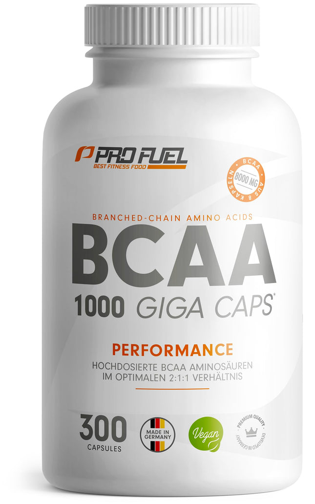 BCAA 1000 Giga Capsules - high dose with 8000mg BCAA - 300x BCAA capsules with 1000mg BCAA each in an optimal 2:1:1 ratio - essential amino acids leucine, isoleucine &amp; valine - laboratory tested, 100% vegan