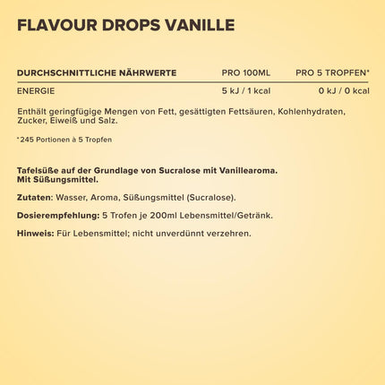 IronMaxx Flavour Drops - Vanilla 50ml | calorie-free &amp; sugar-free | vegan flavour drops for sweetening foods | practical dropper cap