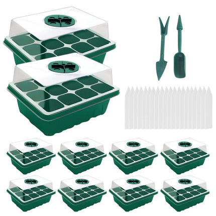 HRKVSK Mini Greenhouse Cultivation, 10 Pieces 120 Cells Indoor Greenhouse Cultivation Box, Plant Cultivation Set with Lid, Cultivation Box with 10 Labels 2 Tools for Seedling Plant