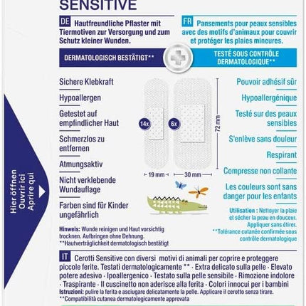 Hansaplast Children's Plaster Sensitive (20 Strips), wound plaster with cute animal motifs to cheer up, painlessly removable plaster set