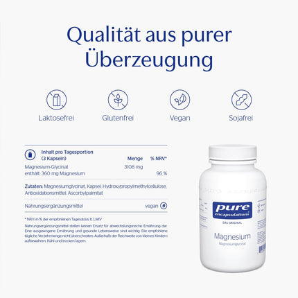 Pure Encapsulations Magnesium Glycinate | 180 Capsules (2-month supply) | Organically bound magnesium | Contributes to the reduction of tiredness and fatigue | Highly absorbed by the body