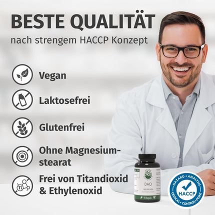 DAO Capsules VEGAN - High Dose: 100,000 HDU - 100 mg pea sprout powder per capsule for easy dosing - Pharmacy Quality - 90 Capsules - Green Naturals®