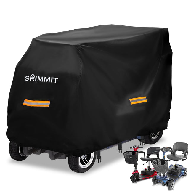 Electromobile tarpaulin, heavy duty 420D Oxford fabric mobility scooter cover, waterproof, anti-UV, durable with waterproof strip, reflective strips, 3 buckles 3XL (195 x 73 x 119 cm)