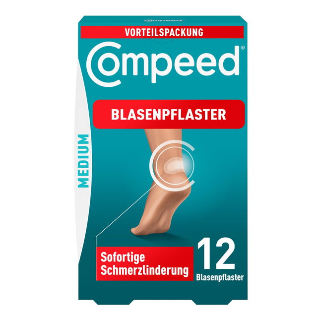 Compeed Blister Plasters Medium Value Pack - Hydrocolloid plasters for blisters on the heels, 1x 12 pieces