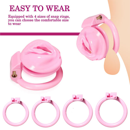 BDSMLOVE Penis Cage with Labia, Flat Chastity Cage Male Small, Chastity Cage for Men, Sex Toy Set for Men, Chastity Belt for Men, Penis Cage with 4 Cock Rings Extreme (M)