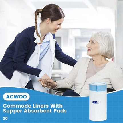 ACWOO Toilet Bags with Absorbent Pads, 40 Pack Bedpan Liners, Disposable Commode Toilet Pads, Portable Toilet Bags, Super Absorbent