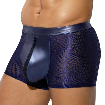 Casey Kevin Boxer Shorts Men's Underwear Men's Boxer Men's PU Leather Boxer Shorts With Zipper Clubwear Underpants