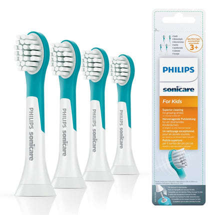 Philips Original Compact brush heads for the Sonicare for Kids sonic toothbrush (for children 3 years and older) – 4-pack, in blue (model HX6034/33)