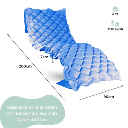 Mobiclinic®, Anti-decubitus mattress, Model mobi 1, With compressor motor, Air mattress, Alternating cycle doctor, European brand, For decubitus grade I, 200 x 90 cm, 130 cells, Color blue