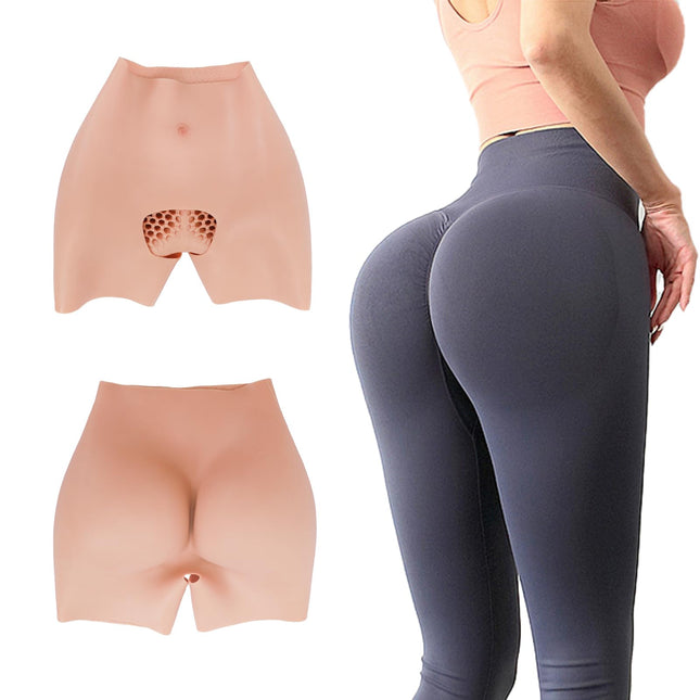 Minaky Crossdresser Silicone Panties Hip Lifting Hollow Out Crotch, Silicone Fake Butt Pants Huge Hips for Transgender Drag Queen Crossdressing Cosplay, Ivory White