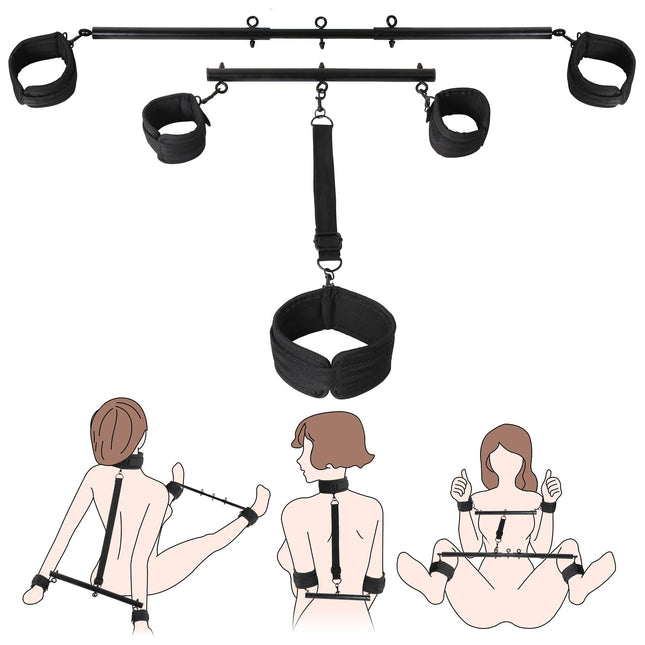 Sevenup Spreader Bar Bondage Sex Toy with Neck Collar, Wrist and Ankle Cuff Sets, BDSM Bondage Set, Adjustable Handcuffs Collar for Adult Couples