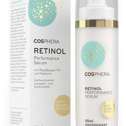 Cosphera - Retinol Performance Serum 50 ml - with hyaluronic acid - vegan high-dose concentrate gel for face, neck - anti-wrinkle moisturizing treatment for women and men