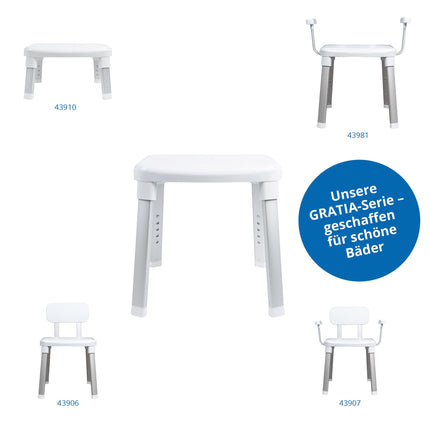 Weinberger Shower Stool | Height-adjustable | Anti-slip | Load capacity up to 150 kg | Modern bathroom aid for seniors | Model 43908 | White