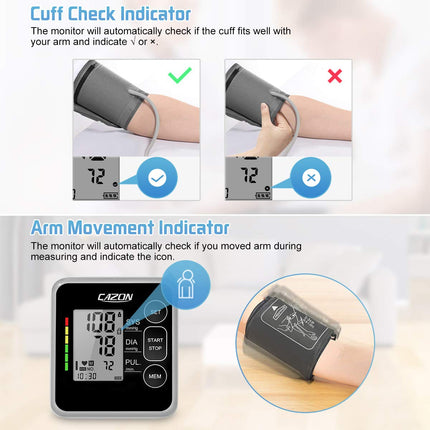 CAZON Blood Pressure Monitors Upper Arm Digital Fully Automatic Blood Pressure Monitor Pulse Measurement Blood Pressure Measurement Large with Large Cuff 2x120 Dual-User Black