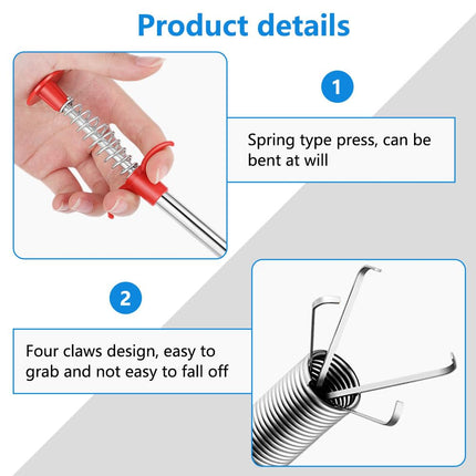 3 pieces claw grabber flexible, 60 cm telescopic grabber, drain grabber for pipe cleaning, pipe cleaning spiral grabber set, drain grabber, telescopic grabber, for kitchen, bathroom, sink blockage