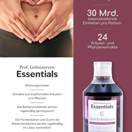Prof. Grönemeyer's Essentials "Intestine and Digestion" – intestinal treatment, intestinal cleansing &amp; intestinal reconstruction with 30 billion intestinal bacteria, from fermented herbs &amp; plant extracts