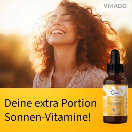 Vihado Vitamin D3 K2 Drops High Dose for Adults, XXL Pack with 1000 IU Vitamin D3, Premium Purity without Additives, 50 ml (1,700 Drops)