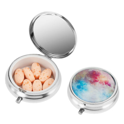 Pill Box Elegant Small Pill Case With Mirror Portable Travel Pill Container Holder For Pocket Decorative Metal Medicine For Vitamins Fish Oil Dietary Supplements