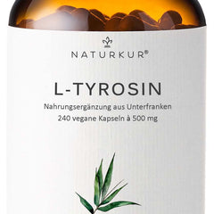 Naturkur® L-Tyrosine 500 mg - 240 capsules in a pharmacist's glass jar - Pure &amp; vegan with best bioavailability, handmade in Lower Franconia