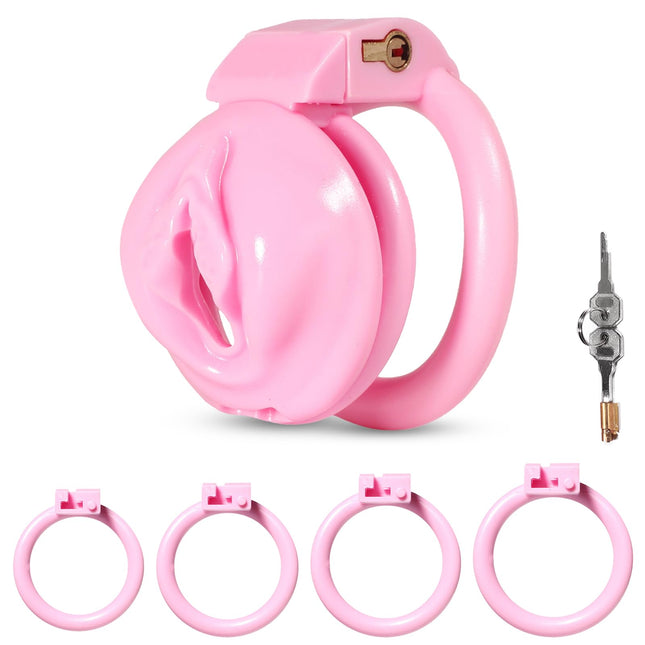 BDSMLOVE Penis Cage with Labia, Flat Chastity Cage Male Small, Chastity Cage for Men, Sex Toy Set for Men, Chastity Belt for Men, Penis Cage with 4 Cock Rings Extreme (M)