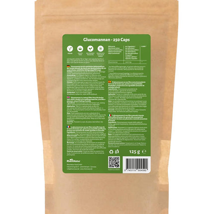 RheinNatur Glucomannan Capsules 250 Capsules - Natural Fiber from Konjac Root - Vegan