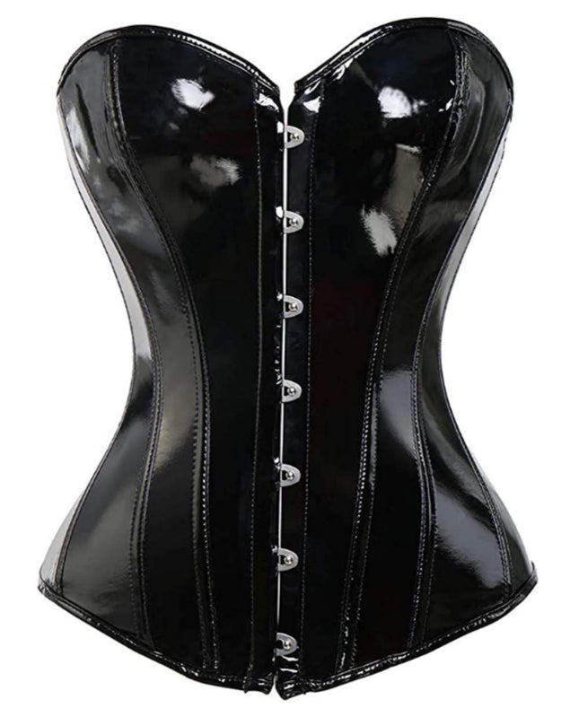 KUOSE Women's Body Shaper Lingerie Gothic PVC Faux Leather Corset Bodice Top Black