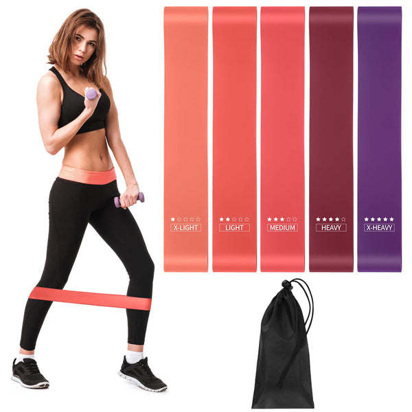 5 PCS exercise bands, resistance bands, fitness bands, resistance bands with 5 PCS different resistance levels, for stretching yoga, with carrying bag and instructions (A)