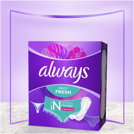 Always Daily Fresh Normal Flexistyle Panty Liners 72 Pieces, With Fresh Fragrance, Flexible, Adapts to All Panty Shapes