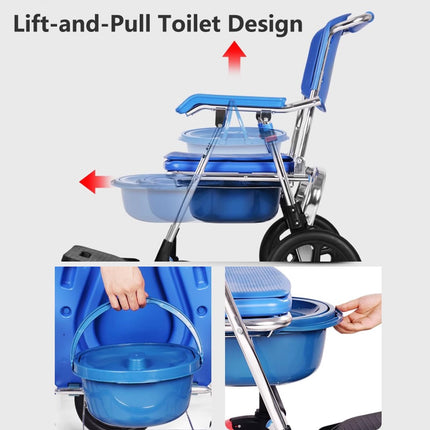 Commode Chair for Seniors with Wheels, Shower Chair with Wheels, Foldable, Shower Toilet with Armrests and Foldable Footrest for Seniors, Disabled People, Pregnant Women, Load 150 kg (Big Blue)