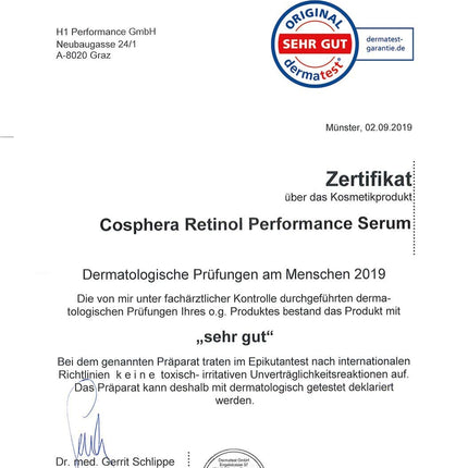 Cosphera - Retinol Performance Serum 50 ml - with hyaluronic acid - vegan high-dose concentrate gel for face, neck - anti-wrinkle moisturizing treatment for women and men