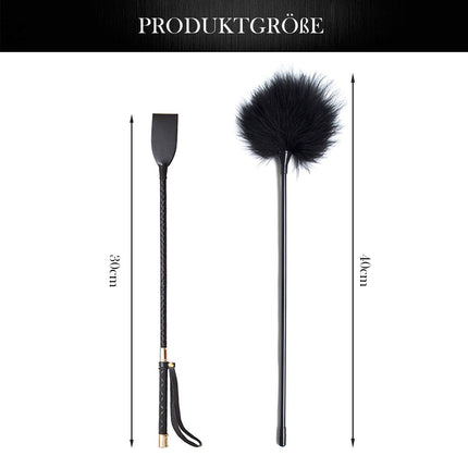 BDSMAGE 2-Piece BDSM Set, 1 Piece 11.8-Inch Leather Riding Crop † 1 Piece Long Soft Feather Tickler, Sexy Toy Role Play Flirting Game, Spanking Paddle for Adults, Sex Games for Couples