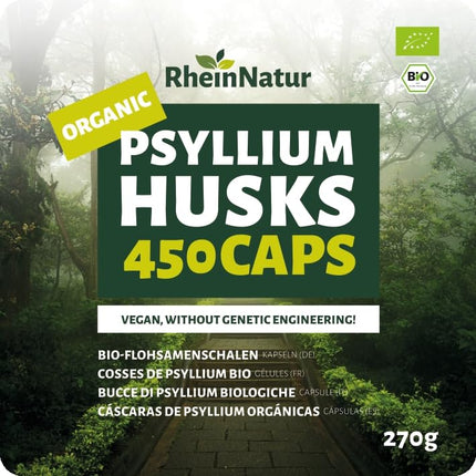 RheinNatur Organic Psyllium Husk Capsules - 450 high-dose capsules (3,000 mg per serving) - Made in Germany - Psyllium Husk Fiber - Psyllium Capsules - Supports Digestion