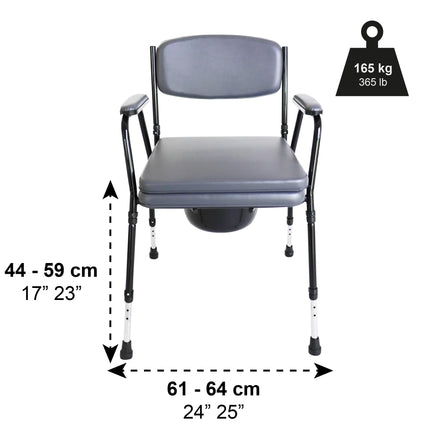 PEPE Mobility - Padded Commode Chair for Seniors, Height Adjustable, with Bucket, Armrest, Commode Chair for Adults