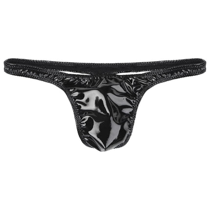 iiniim Men's Mini Micro Strings Thong Wetlook G-String Thong Mini Briefs Patent Leather Bikini Briefs Lingerie Underwear D Black XL