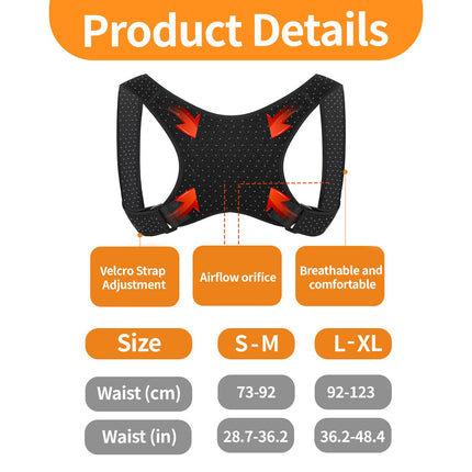 Posture Corrector Back Men Women, Back Support Belt Adjustable and Breathable Back Straightener Prevention of Pain Posture Corrector for Shoulder Strap Posture Correction (L-XL)