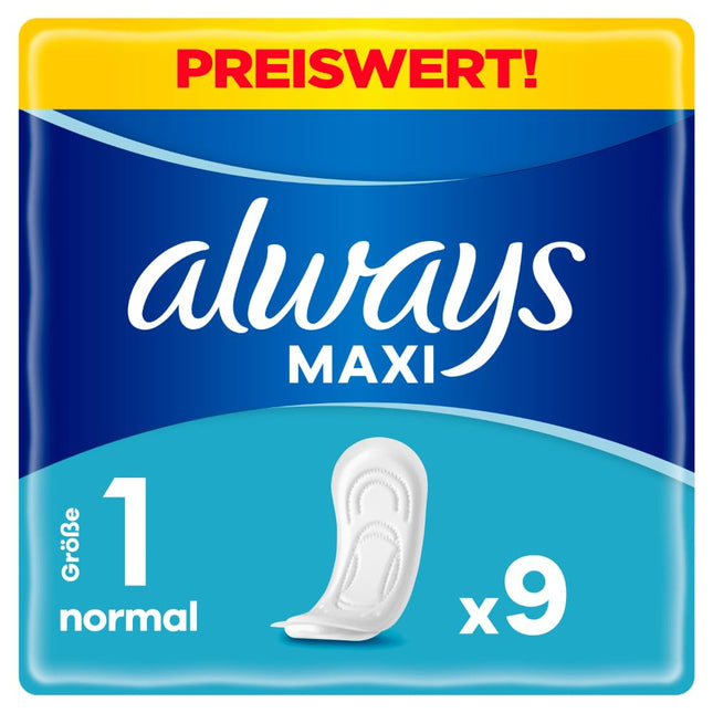 Always Maxi Pads Women Size 1, Normal (9 sanitary pads) soft and super absorbent, odor-neutralizing and leak-proof