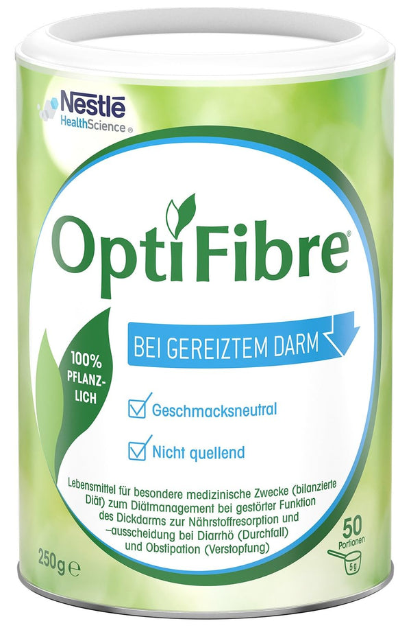 OptiFibre 250g can of soluble fiber for irritated bowels can restore the intestinal flora and normalize nutrient absorption. 100% plant-based, tasteless, easily soluble without swelling.