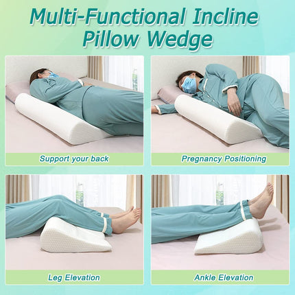 Mybow Decubitus Wedge Pillow for Bedsores, Positioning Wedges, Medical Pillows for Side Sleeping, Pressure Ulcers, Inclined Foam Wedge for Post-Surgery, Bedridden Elderly (White)