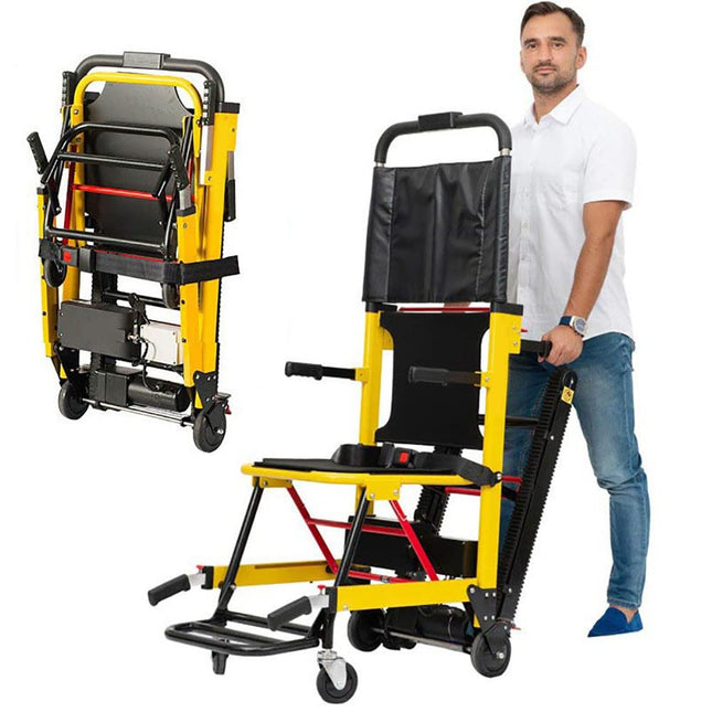 Electric Stair Lift Chair, Folding Lightweight Stair Wheelchair Power Crawler Senior Stair Chair, Electric Handcart Stair Climber, Aluminum Alloy, Load 160 kg,Yellow