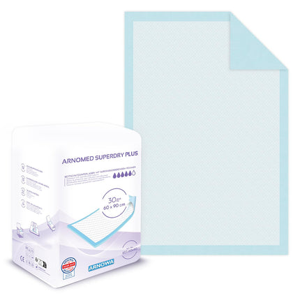 ARNOMED medical pads 60x90cm, 30x highly absorbent incontinence pads disposable, changing mat for babies, 5-layer cellulose pads for the bed for e.g. incontinence, changing mat disposable use