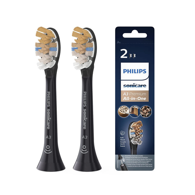 Philips Sonicare Original A3 Premium All-in-One Standard Sonic Toothbrush Heads - 2-pack in Black (Model HX9092/11)