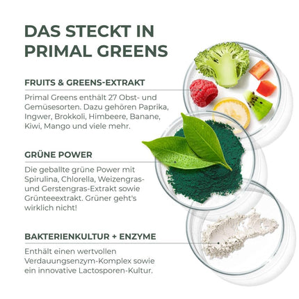 Primal Harvest Super Greens Powder with 27 plant compounds, including spirulina and wheatgrass, 30 servings