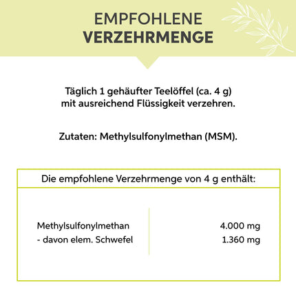 MSM Powder 1000g | 99.9% pure organic sulfur | Premium methylsulfonylmethane without additives | Vegan