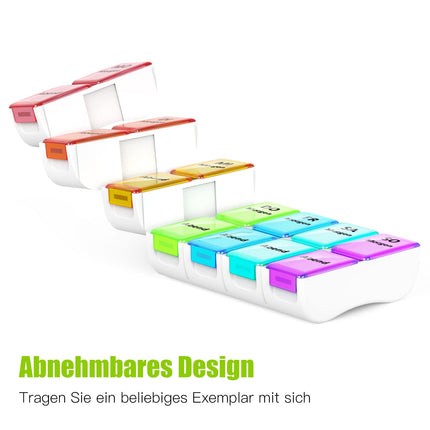 Zawuodar Pill Box 7 Days 2 Compartments, Small Pill Box Morning Evening 14 Compartments Removable Weekly Medication Dispenser Pill Box