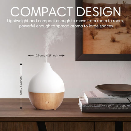 SALKING Aroma Diffuser, 100ml Small Ultrasonic Aromatherapy Diffuser for Essential Oils, with Automatic Shut-Off Function, Warm White Light, White Wood Grain Diffuser for Home, Office, or Yoga