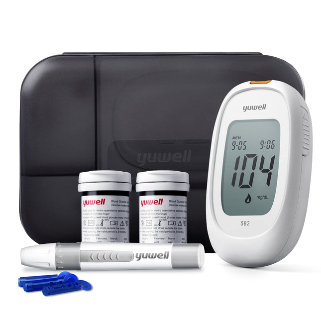 yuwell blood glucose meter set with test strips x 50 and lancets x 50, diabetes test ideal for home use, glucose meter for self-monitoring of blood sugar in diabetes (model 582)