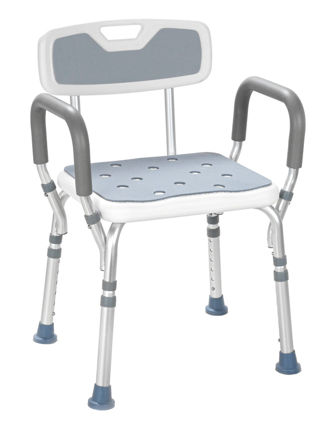 Akriva Comfort Shower Seat with Backrest - Height-Adjustable Bath Stool - Non-Slip Shower Seat - Shower Stool with Shower Head Holder (Comfort Plus)
