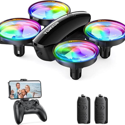 Mini Drone with Camera HD 1080P for Kids Beginners, TOMZON RC Quadcopter with Colorful LEDs, Long Flight Time, 360° Propeller Protection/Throw Go/3D Flip/, Helicopter Remote Controlled Toy Drone Indoor